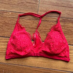 Victoria’s Secret T-back Halter Lace Pink Red Bralette Size Small